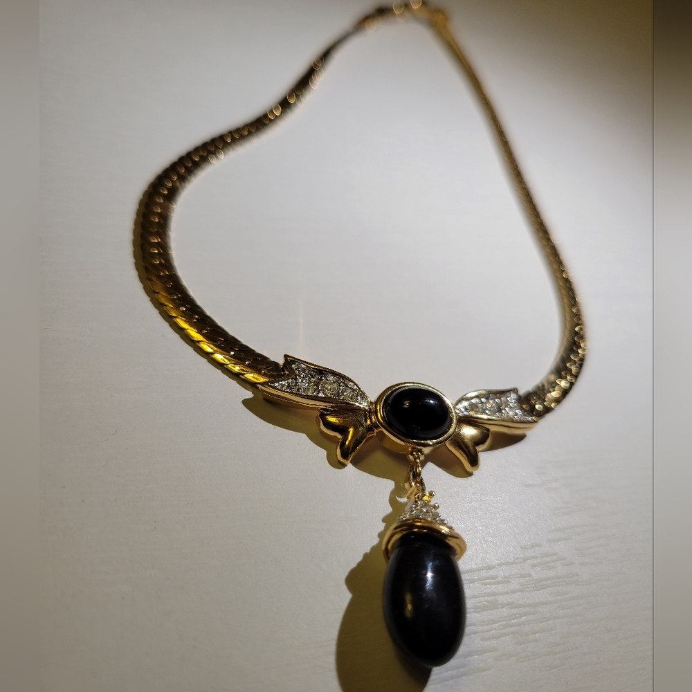 Vintage Nina Ricci Black and Gold Necklace